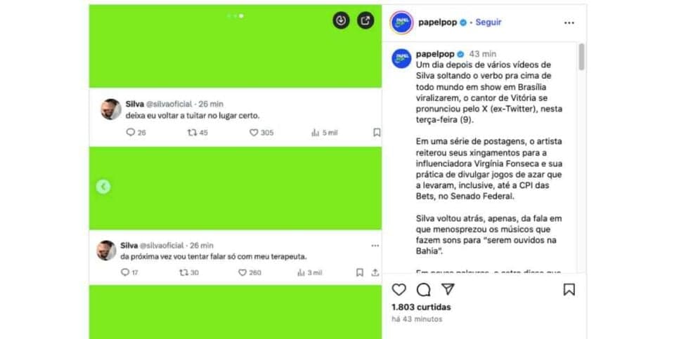 Publicações de Silva no X (Foto: Reprodução / Instagram) Publicações de Silva no X (Foto: Reprodução / Instagram)