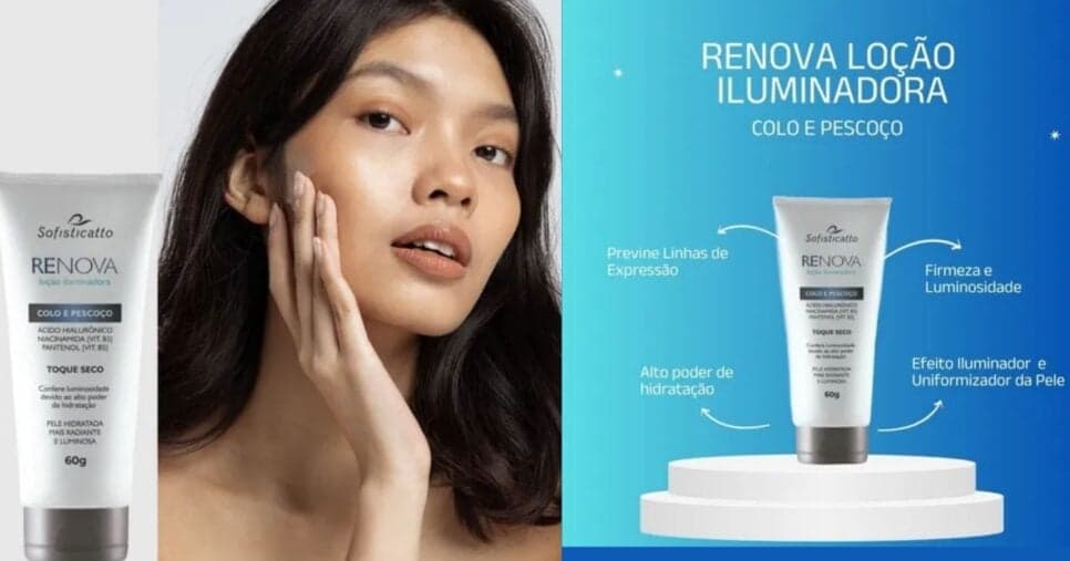 Creme/loção para colo e pescoço da Sofisticatto (Foto Reprodução/Montagem/TV Foco/Lennita/Shopee) Creme/loção para colo e pescoço da Sofisticatto (Foto Reprodução/Montagem/TV Foco/Lennita/Shopee)