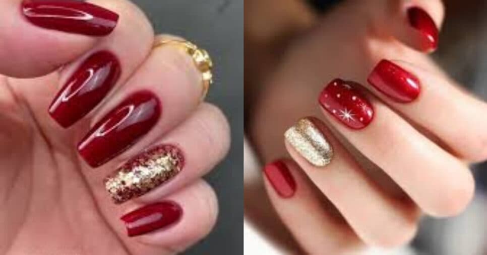 Unhas Vinho e Dourado (Foto: Montagem) Unhas Vinho e Dourado (Foto: Montagem)