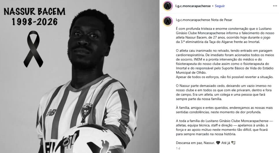 Jogador sofre mau súbito (Foto: Reprodução / Instagram) Jogador sofre mau súbito (Foto: Reprodução / Instagram)