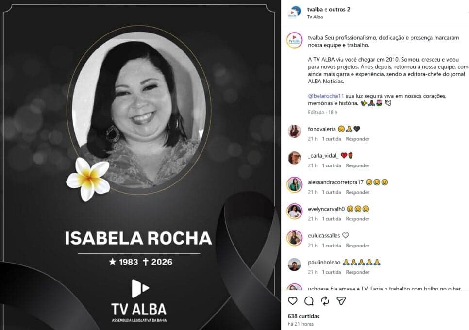 Nota da TV da Assembleia Legislativa da Bahia (Foto: Reprodução / Instagram)