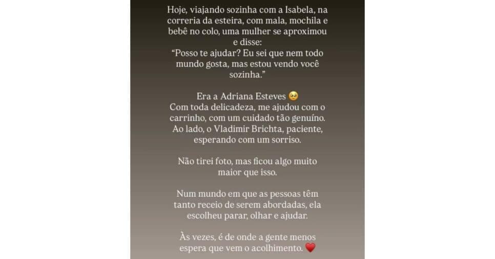 Relato de Gizele sobre Adriana Esteves (Foto: Reprodução / Instagram) 