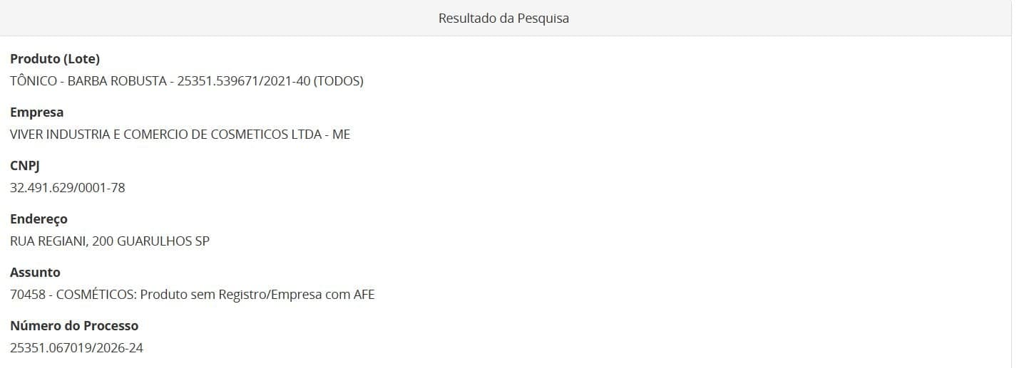 Medida da ANVISA contra tônico parte 1 (Foto Reprodução/ANVISA) Medida da ANVISA contra tônico parte 1 (Foto Reprodução/ANVISA)