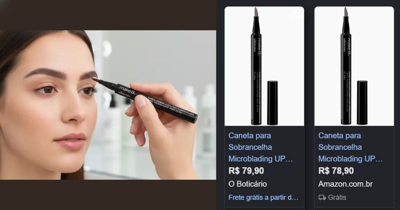 Caneta para Sobrancelha Microblading UP Brow da Make B(Foto Reprodução/Montagem/TV Foco/Lennita/GMN/Canva/Google Shopping/ML) Caneta para Sobrancelha Microblading UP Brow da Make B(Foto Reprodução/Montagem/TV Foco/Lennita/GMN/Canva/Google Shopping/ML)