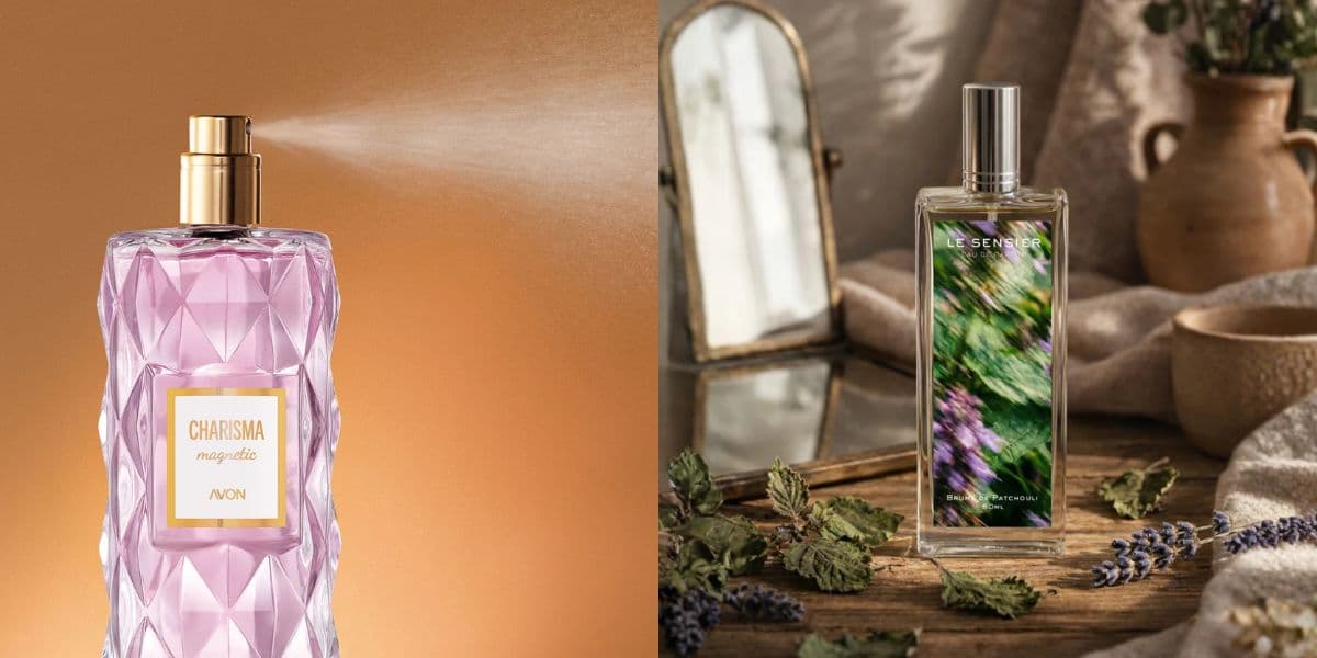 Charisma Magnetic, da Avon, e Brume de Patchouli, da Le Sensier (Reprodução: Divulgação) Charisma Magnetic, da Avon, e Brume de Patchouli, da Le Sensier (Reprodução: Divulgação)