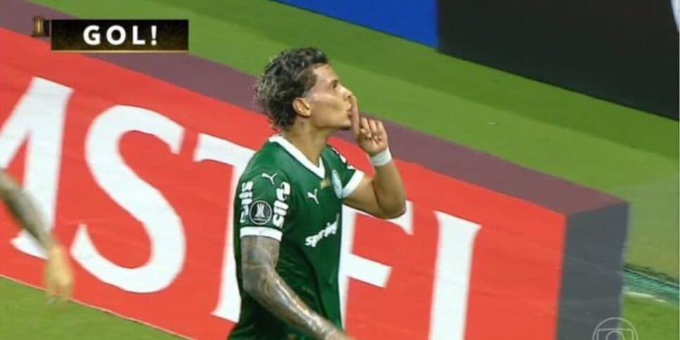 Richard Ríos comemorando o gol (Reprodução: Globo) Richard Ríos comemorando o gol (Reprodução: Globo)