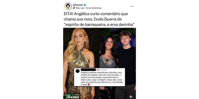 Angélica curte comentário contra Duda (Foto: Reprodução / Instagram) Angélica curte comentário contra Duda (Foto: Reprodução / Instagram)