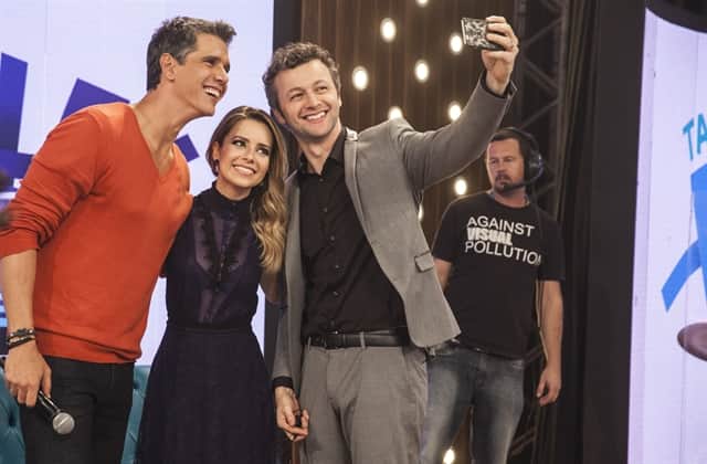 Márcio Garcia, Sandy e Lucas Lima no "Tamanho Família" (Foto: Globo/Pedro Curi) Márcio Garcia, Sandy e Lucas Lima no "Tamanho Família" (Foto: Globo/Pedro Curi)