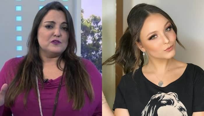 A jornalista Fabíola Reipert e a atriz Larissa Manoela (Foto: Record/Reprodução/Montagem) A jornalista Fabíola Reipert e a atriz Larissa Manoela (Foto: Record/Reprodução/Montagem)
