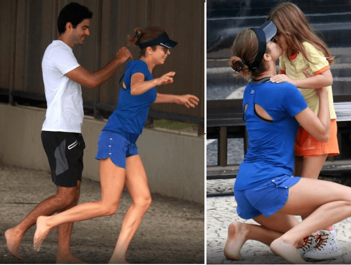 Grazi em corrida com o noivo Patrick Bulus e em momento com a filha Sophia (Foto AgNews) Grazi em corrida com o noivo Patrick Bulus e em momento com a filha Sophia (Foto AgNews)