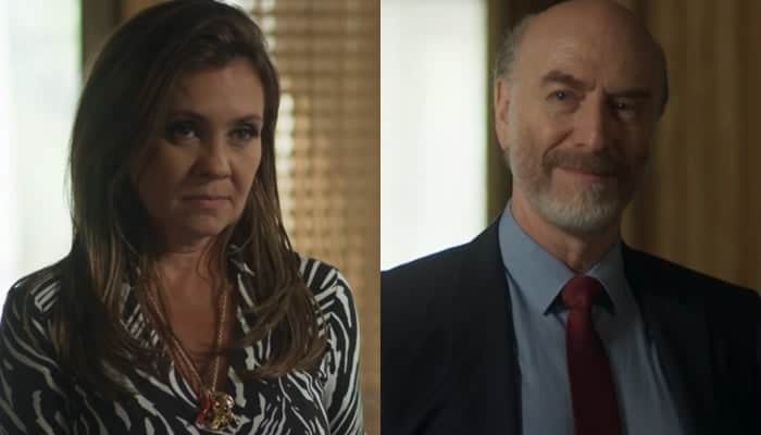Laureta (Adriana Esteves) e Severo (Odilon Wagner) em cena de Segundo Sol (Foto: Reprodução/Globo) Laureta (Adriana Esteves) e Severo (Odilon Wagner) em cena de Segundo Sol (Foto: Reprodução/Globo)