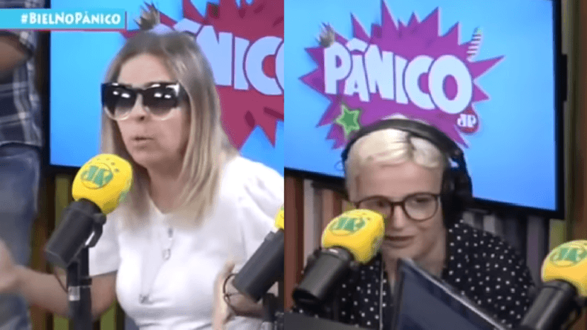 Paulinha e Amanda no programa Pânico após discussão com Biel Paulinha e Amanda no programa Pânico após discussão com Biel
