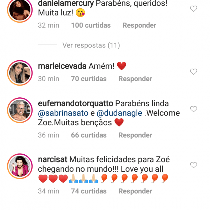 Famosos comemoram nascimento de Zoe, filha de Sabrina Sato e Duda Nagle (Foto: Divulgação) Famosos comemoram nascimento de Zoe, filha de Sabrina Sato e Duda Nagle (Foto: Divulgação)