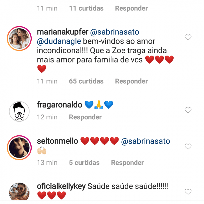 Famosos comemoram nascimento de Zoe, filha de Sabrina Sato e Duda Nagle (Foto: Divulgação) Famosos comemoram nascimento de Zoe, filha de Sabrina Sato e Duda Nagle (Foto: Divulgação)