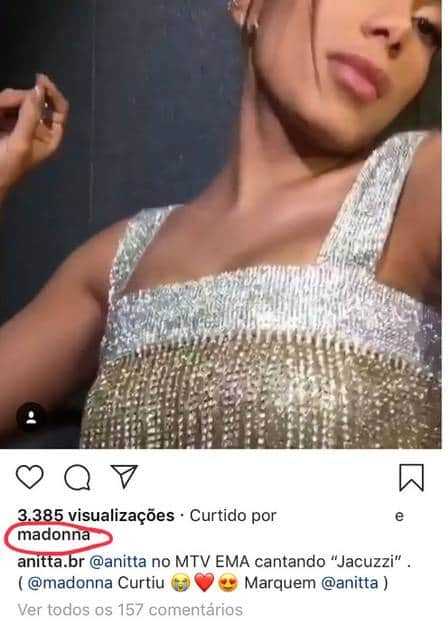 Madonna curte postagem de Anitta (Foto: Reprodução) Madonna curte postagem de Anitta (Foto: Reprodução)