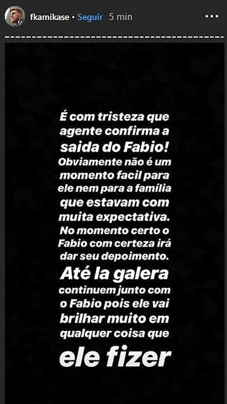 Perfil oficial de Fábio falou sobre a saída dele do BBB19 antes da estreia Perfil oficial de Fábio falou sobre a saída dele do BBB19 antes da estreia