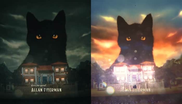 Antes e depois da abertura de O Sétimo Guardião, que passou por mudança (Foto: Reprodução/Globo/Montagem) Antes e depois da abertura de O Sétimo Guardião, que passou por mudança (Foto: Reprodução/Globo/Montagem)