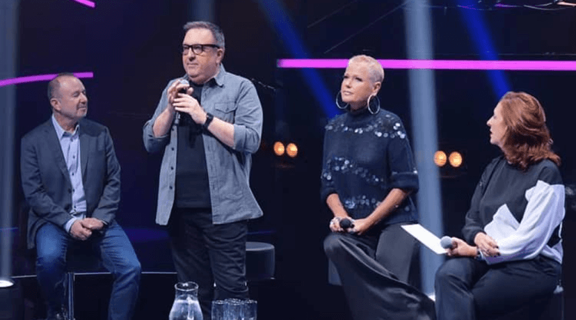 Xuxa em coletiva do The Four (Foto: Bland Meneghel/Instagram) Xuxa em coletiva do The Four (Foto: Bland Meneghel/Instagram)