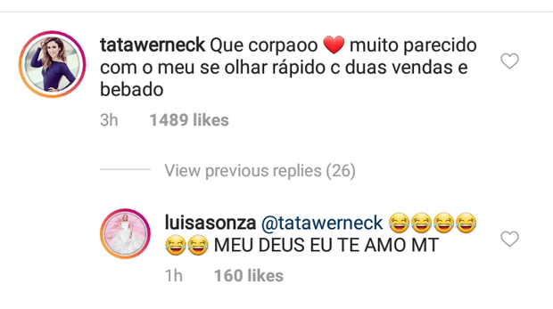 Luisa Sonza e Tatá Werneck trocam comentários na internet (Foto: Reprodução) Luisa Sonza e Tatá Werneck trocam comentários na internet (Foto: Reprodução)