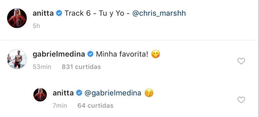 Medina faz comentário sobre música de Anitta (Foto: Reprodução) Medina faz comentário sobre música de Anitta (Foto: Reprodução)