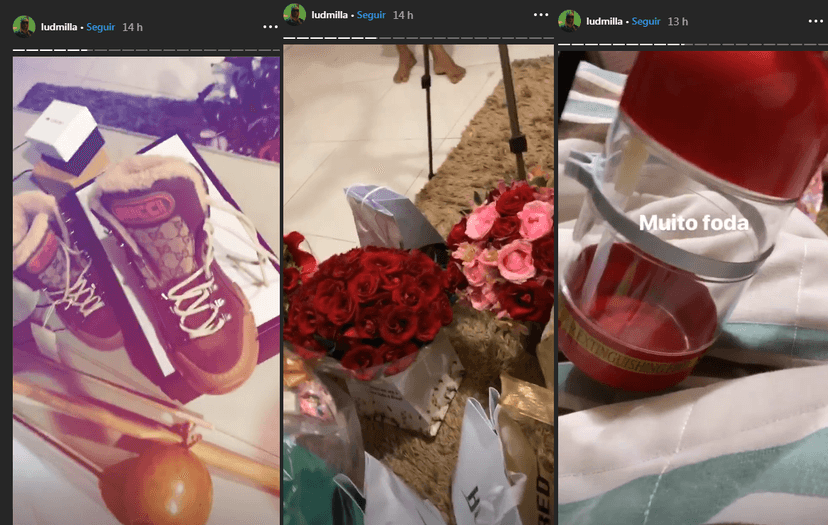 Presentes da Ludmilla: tênis, flores e "extintor" de bebida (Foto: Reprodução/ Instagram) Presentes da Ludmilla: tênis, flores e "extintor" de bebida (Foto: Reprodução/ Instagram)