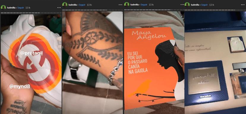 Presentes da Ludmilla: tênis, joias, livro e perfume da Juliana Paes (Foto: Reprodução/ Instagram) Presentes da Ludmilla: tênis, joias, livro e perfume da Juliana Paes (Foto: Reprodução/ Instagram)