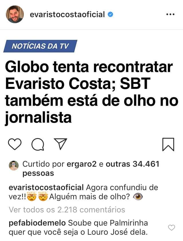 Evaristo Costa (Foto: Reprodução/Instagram) Evaristo Costa (Foto: Reprodução/Instagram)