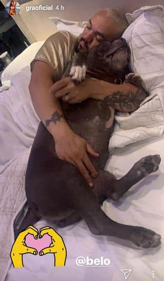 Gracyanne Barbosa flagra cantor Belo na cama com um de seus cachorros (Foto: Reprodução) Gracyanne Barbosa flagra cantor Belo na cama com um de seus cachorros (Foto: Reprodução)