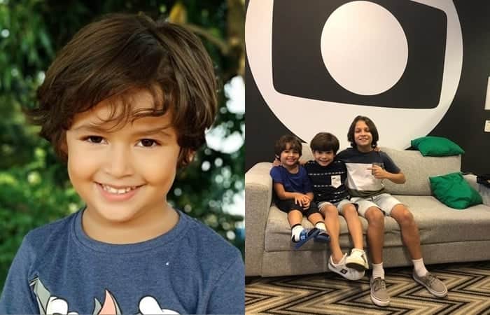 O ator mirim Eros Lázari; na segunda foto, Eros em um dos dias de preparação, com Pietro, e João (Foto: Arquivo pessoal/Montagem TV Foco) O ator mirim Eros Lázari; na segunda foto, Eros em um dos dias de preparação, com Pietro, e João (Foto: Arquivo pessoal/Montagem TV Foco)