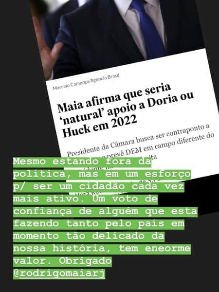 Luciano Huck agradeceu o apoio que recebeu para ser Presidente do Brasil (Foto: Reprodução/ Instagram) Luciano Huck agradeceu o apoio que recebeu para ser Presidente do Brasil (Foto: Reprodução/ Instagram)