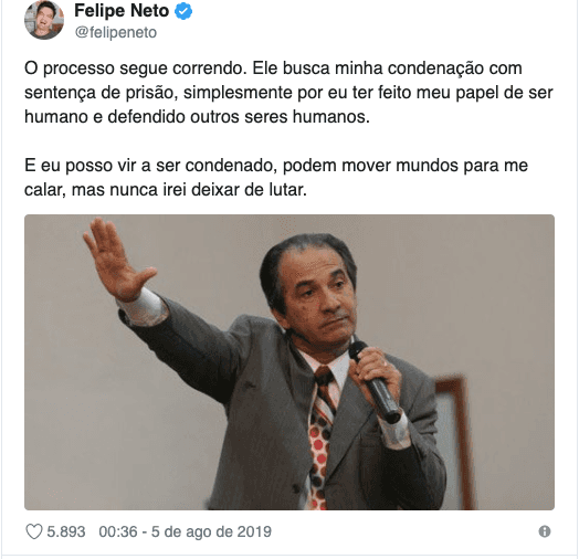 Felipe Neto expõe briga judicial contra Felipe Neto expõe briga judicial contra