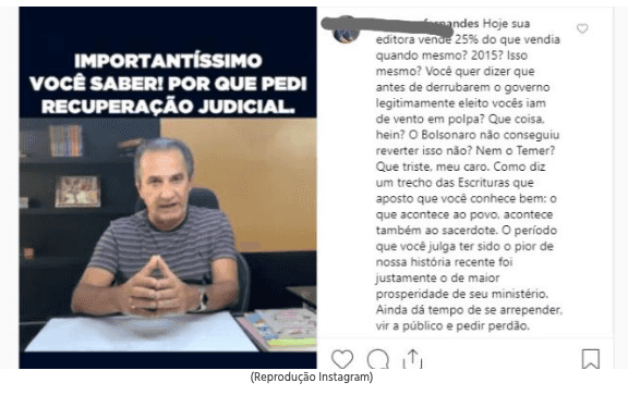 Declaração de Silas Malafaia em sua conta do Instagram Declaração de Silas Malafaia em sua conta do Instagram