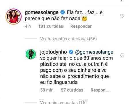 Solange Gomes critica plásticas de Jojo Todynho que rebate (Imagens: Instagram) Solange Gomes critica plásticas de Jojo Todynho que rebate (Imagens: Instagram)