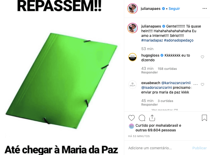 Juliana Paes faz campanha nas redes sociais. Foto: Reprodução Juliana Paes faz campanha nas redes sociais. Foto: Reprodução