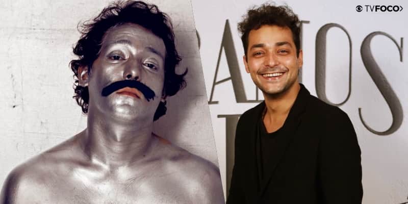 Na foto montagem feita pelo site TV Foco, Eduardo Sterblitch está vestido como seu personagem de humor Freddy Mercury prateado e na outra imagem está na coletiva de imprensa de Éramos Seis Na foto montagem feita pelo site TV Foco, Eduardo Sterblitch está vestido como seu personagem de humor Freddy Mercury prateado e na outra imagem está na coletiva de imprensa de Éramos Seis