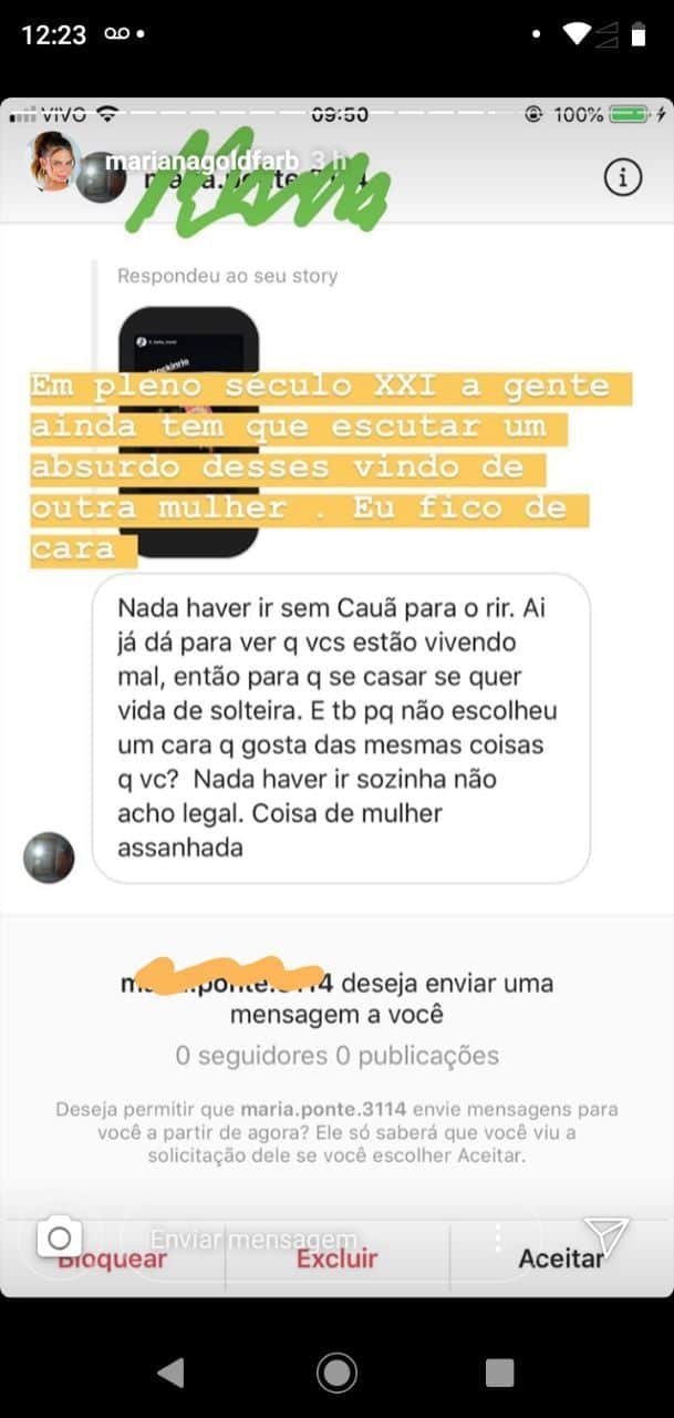 Mariana Goldfarb se revoltou com a atitude de uma internauta Mariana Goldfarb se revoltou com a atitude de uma internauta