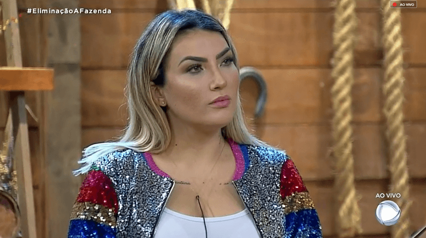 Thayse durante eliminação em A Fazenda 11 (Reprodução: PlayPlus) Thayse durante eliminação em A Fazenda 11 (Reprodução: PlayPlus)