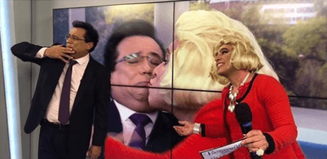 Geraldo Luis e Garçom Maluco protagonizam beijo gay durante o Balanço Geral na Record (Imagem Reprodução) Geraldo Luis e Garçom Maluco protagonizam beijo gay durante o Balanço Geral na Record (Imagem Reprodução)