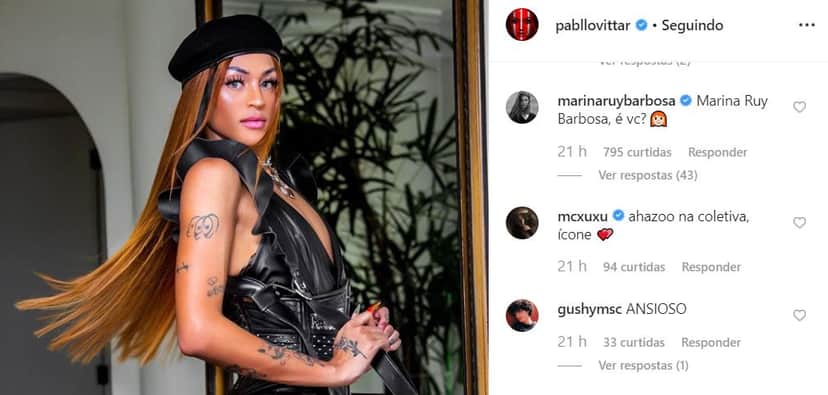 Pabllo Vittar foi comparada com Marina Ruy Barbosa pela própria (Foto: Reprodução/Instagram) Pabllo Vittar foi comparada com Marina Ruy Barbosa pela própria (Foto: Reprodução/Instagram)