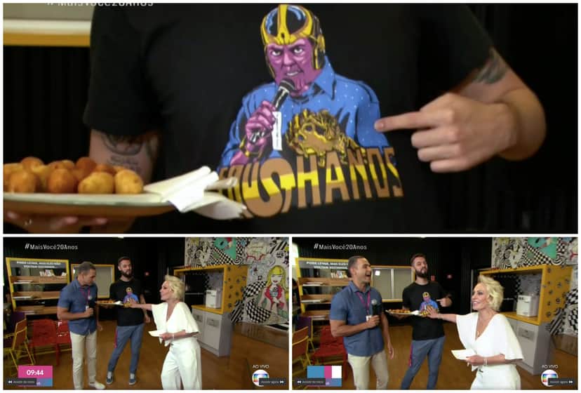 Ana Maria Braga, Cauê Fabiano e Felipe caem na gargalhada com o meme Fausthanos. Montagem: TV FOCO Ana Maria Braga, Cauê Fabiano e Felipe caem na gargalhada com o meme Fausthanos. Montagem: TV FOCO