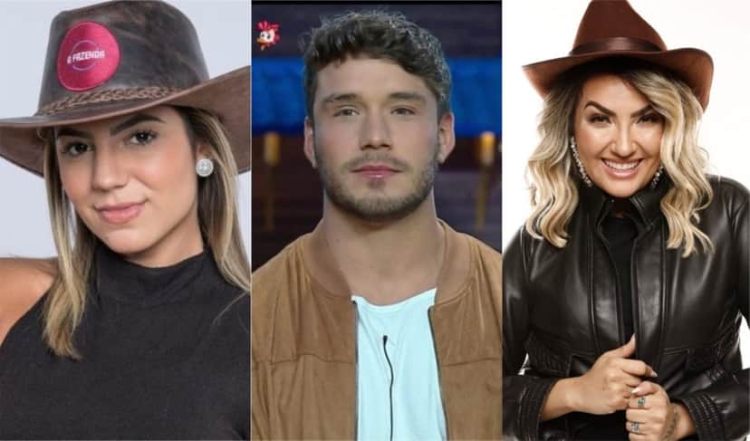 Hariany Almeida Lucas Viana e Thayse Teixeira se enfrentam na Roça de A Fazenda (Montagem: TV Foco) Hariany Almeida Lucas Viana e Thayse Teixeira se enfrentam na Roça de A Fazenda (Montagem: TV Foco)