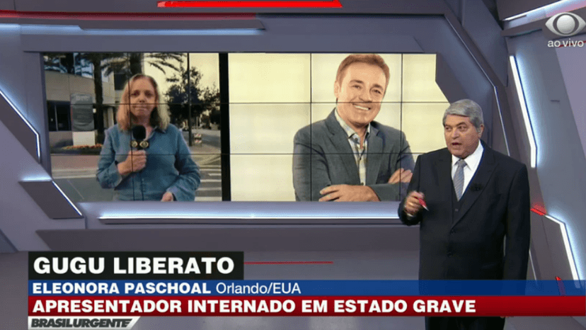 A repórter Eleonora Paschoal, no programa do Datena, se emocionou ao vivo enquanto falava do estado de saúde de Gugu Liberato Imagem: Reprodução/TV Band A repórter Eleonora Paschoal, no programa do Datena, se emocionou ao vivo enquanto falava do estado de saúde de Gugu Liberato Imagem: Reprodução/TV Band