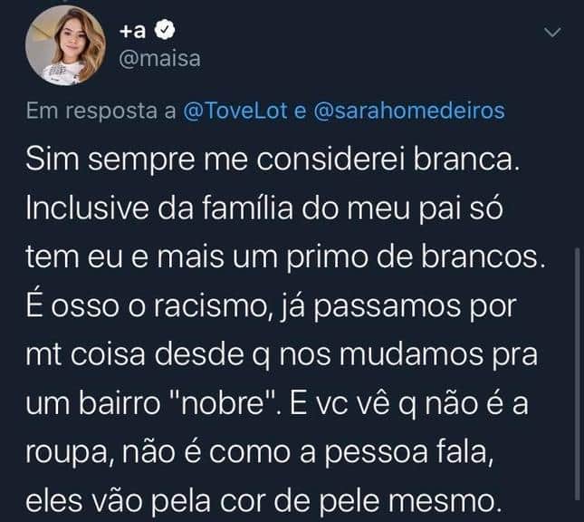 Maisa fala sobre seu pai sofrer racismo (Foto: Reprodução: Twitter) Maisa fala sobre seu pai sofrer racismo (Foto: Reprodução: Twitter)
