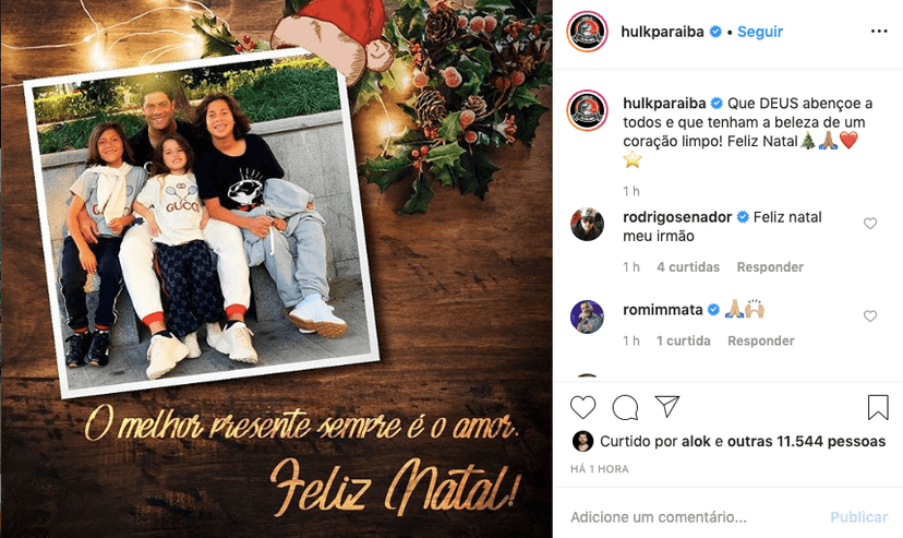 Hulk posta mensagem enigmática de Natal e fãs apontam indireta. Foto: Reprodução Hulk posta mensagem enigmática de Natal e fãs apontam indireta. Foto: Reprodução