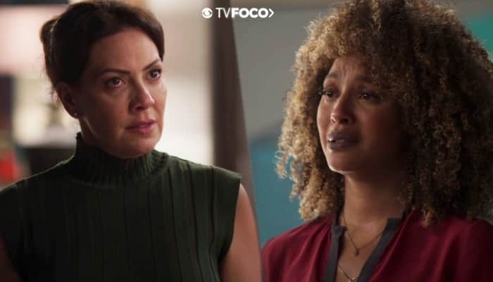 Fotomontagem do TV Foco das personagens Nana indignada e Gisele chorosa de Bom Sucesso Fotomontagem do TV Foco das personagens Nana indignada e Gisele chorosa de Bom Sucesso