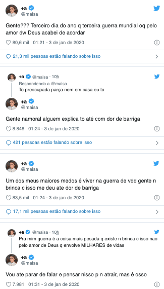 Maísa desabafa sobre preocupação com guerra. Foto: Reprodução Maísa desabafa sobre preocupação com guerra. Foto: Reprodução
