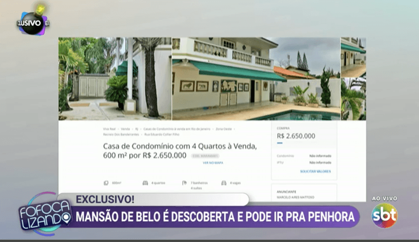 Belo tem mansão secreta descoberta. Foto: Reprodução/Fofocalizando Belo tem mansão secreta descoberta. Foto: Reprodução/Fofocalizando