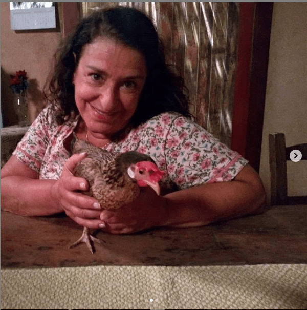 Grace Gianoukas e galinha da novela (Foto: Reprodução) Grace Gianoukas e galinha da novela (Foto: Reprodução)