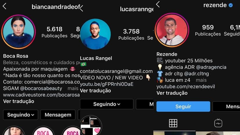 Boca Rosa, Lucas Rangel e Rezende (Foto: Reprodução/Instagram/Montagem TV Foco) Boca Rosa, Lucas Rangel e Rezende (Foto: Reprodução/Instagram/Montagem TV Foco)