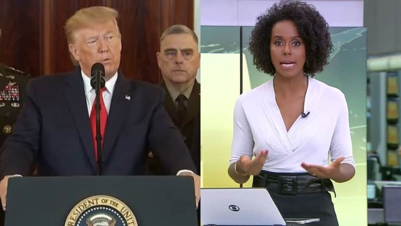 Donald Trump e Maju Coutinho (Foto: Reprodução/Globoplay) Donald Trump e Maju Coutinho (Foto: Reprodução/Globoplay)